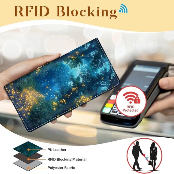 Womens Wallet, Forest Firefly Slim Thin RFID Blocking Credit Card Wallets, Long - Picture 4 of 6